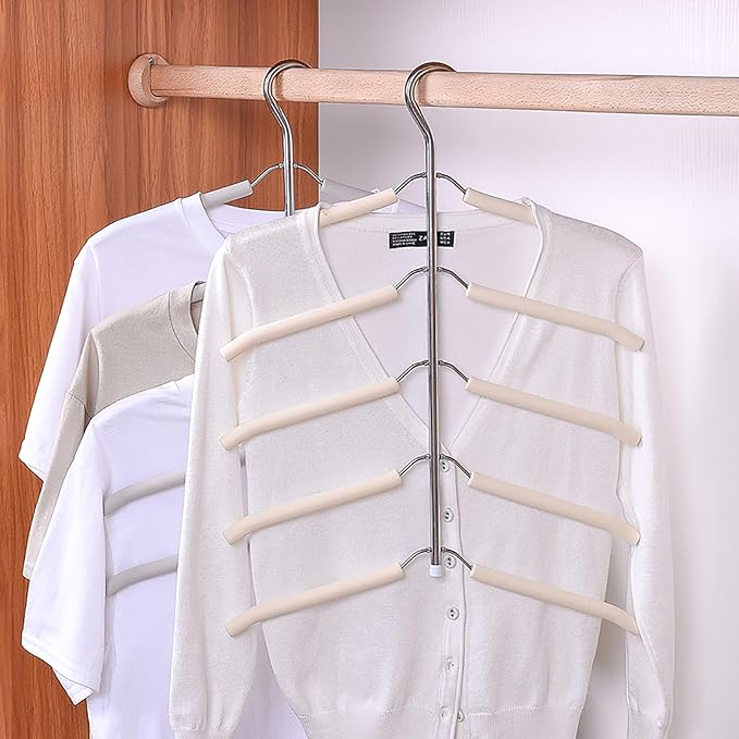 3 Pack 5 in 1 Hangers Blouse Tree Hangers Non Slip Space Saving Clothes Hanger Multi-Layer Clothes Hanger Stainless Steel Sweater Shirt Hanger Closet Storage Organizer(Grey)