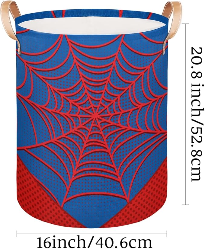 Large Laundry Basket Hamper - Blue Spiderweb 62L Collapsible Storage Bin for Kids Toys, Dirty Clothes, Blankets, Tall Baby Nursery Hamper for Boys Bedroom Bathroom Decor, Gift Basket