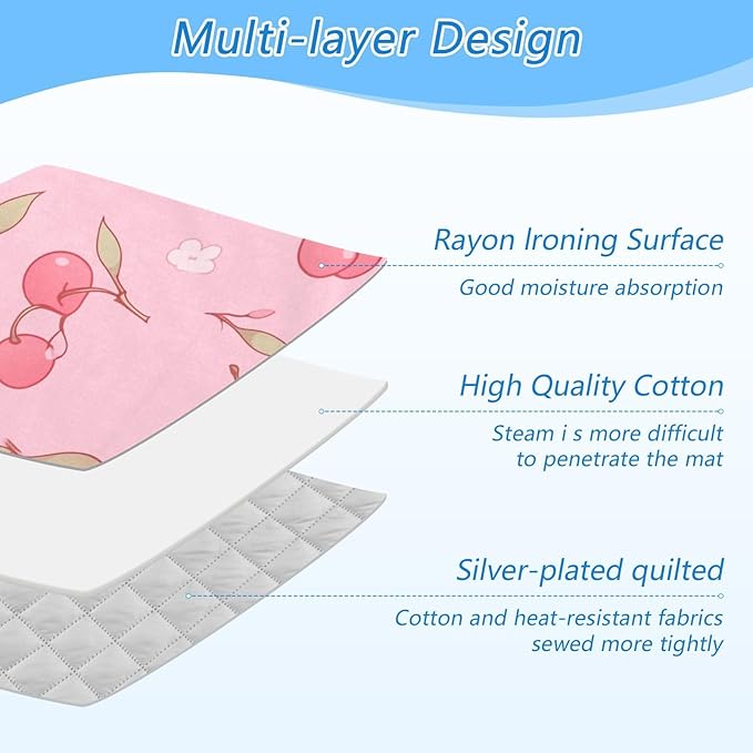 Ironing Mat &Pad Magnetic Heat Resistant Pads Portable Travel Ironing Blanket Ironing Board Covers 27.6x47.2Inches Pink Cherry and Flowers23