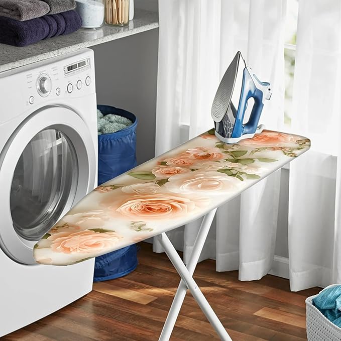 Nuxovilar Ironing Board Cover with Blush Pink Roses Pattern, 15x54 Inches Polyester - Iron Board Cover Pad for Bedroom, Dressing Room, Bridal Suite