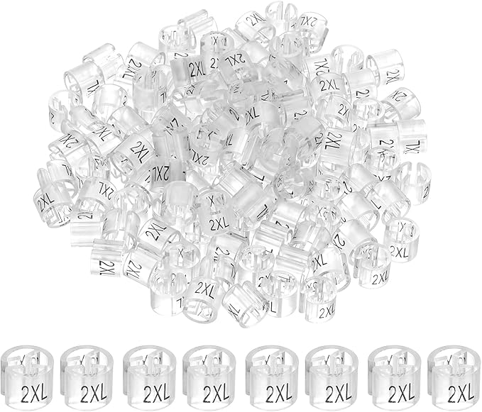 PATIKIL 300 Pcs Clothes Hanger Markers 2XL Fit Rod Garment Size Tag Hanger Clips Round Color Coding Label for Clothing, Clear