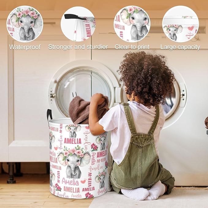 Custom Name Laundry Hamper, Personalized Laundry Basket with Name for Baby Boys Girls, Customized Collapsible Dirty Clothes Hamper Storage with Handles for Bedroom Bathroom Dorm Room Decor