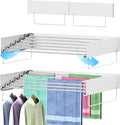 Wall Mounted Clothes Drying Rack, Laundry Drying Rack Clothing Wall Mount, Laundry Hanger Foldable with 2 Towel Handles and Wall Template for Hanging Clothes, Space Saving, 6 Rods, 40 Inch, White