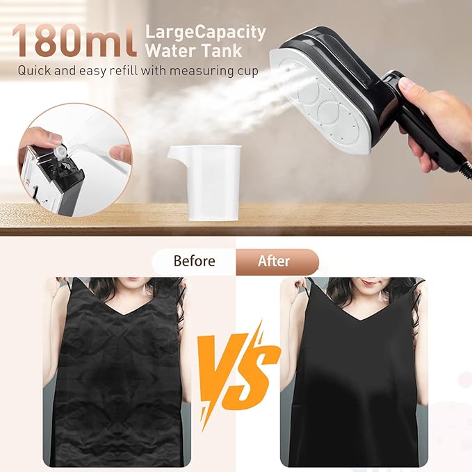 Travel Steamer for Clothes， 4-Speed Steam Adjustable Handheld Iron with LCD Display Screen, 5S Rapid Preheating 1300W Clothes Hanging Ironing Machine, Suitable for Home, Dormitory & Travel (Black)