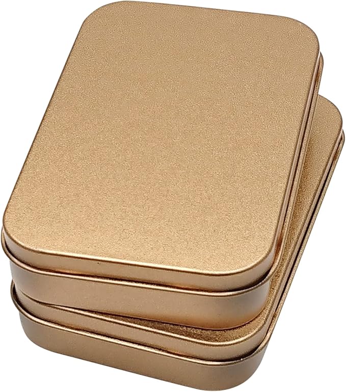 6 Pcs Metal Hinged Tin Box Container Mini Portable Small Storage Container Kit with Lid for Home Storage 3.7 x 2.3 x 0.8 Inch, Gold