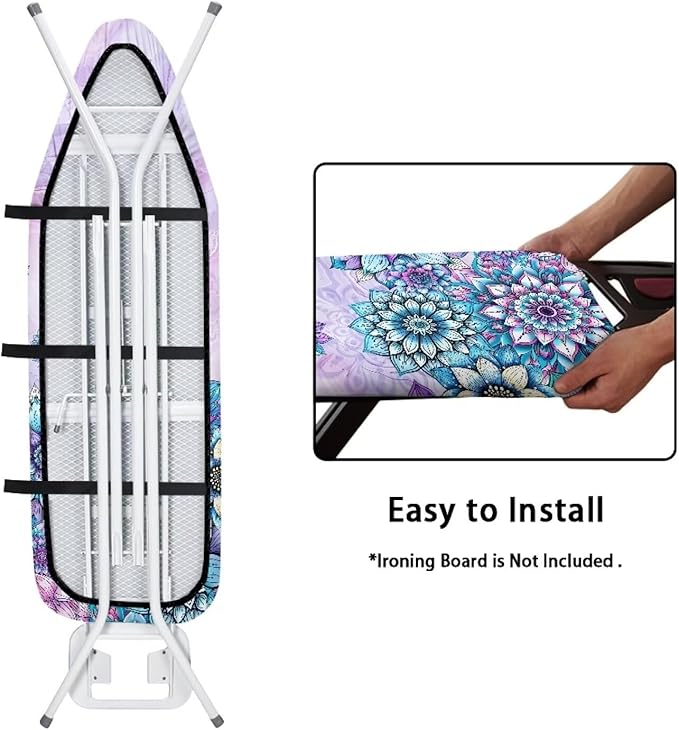 Boho Flowers Durable Iron Board Cover Scorch & Stain Resistant Ironing Board Cover Standard Size with Hook and Loop Fastener Strap Thanksgiving Decor