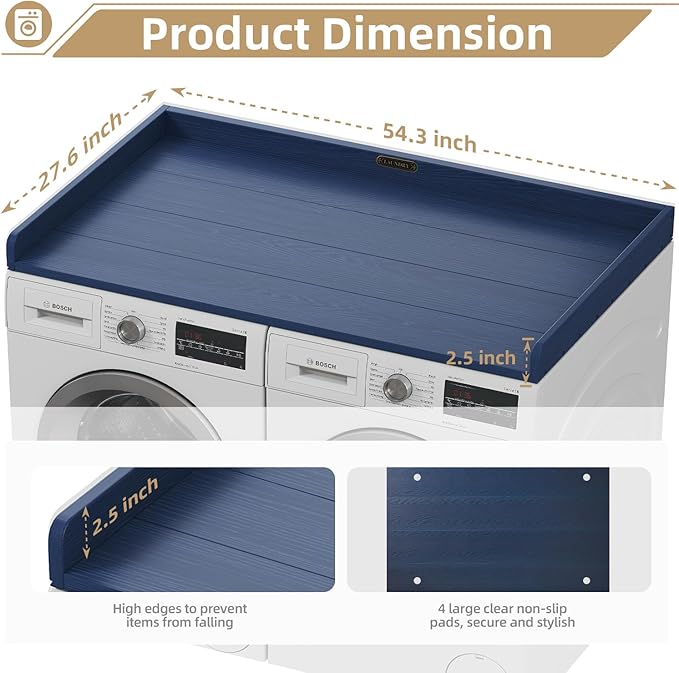 No-installation HDPE Washer Dryer Countertop, Washer and Dryer Topper Covers for The Top, Laundry Countertop Laundry Room Organization No Water Leakage Navy Blue