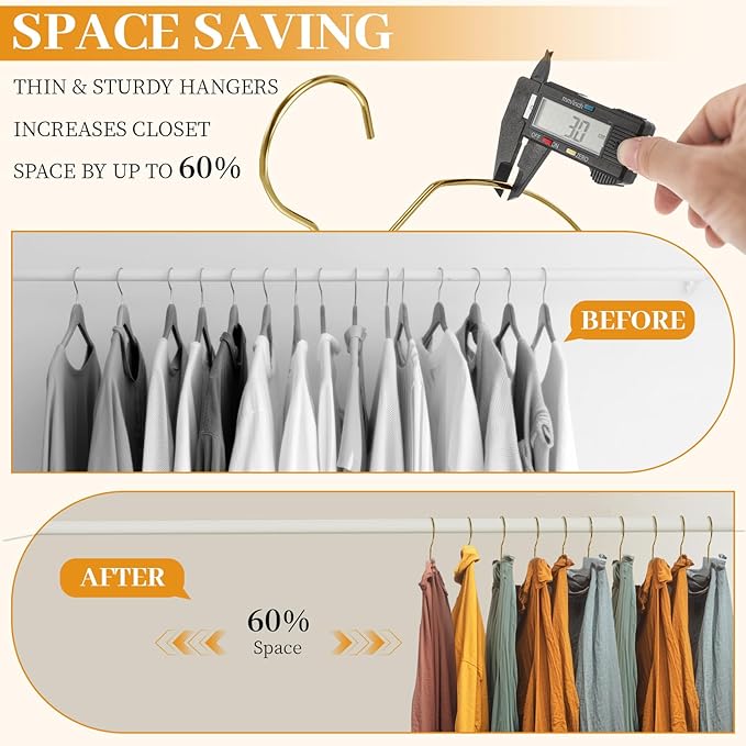 LemonRoad 30 Pack Short Neck Metal Hangers for Clothes 16" Heavy Duty Stainless Steel Wire Closet Hangers Ultra Thin Space Saving for Home Dorm Laundry (Gold,Wire Short Neck)