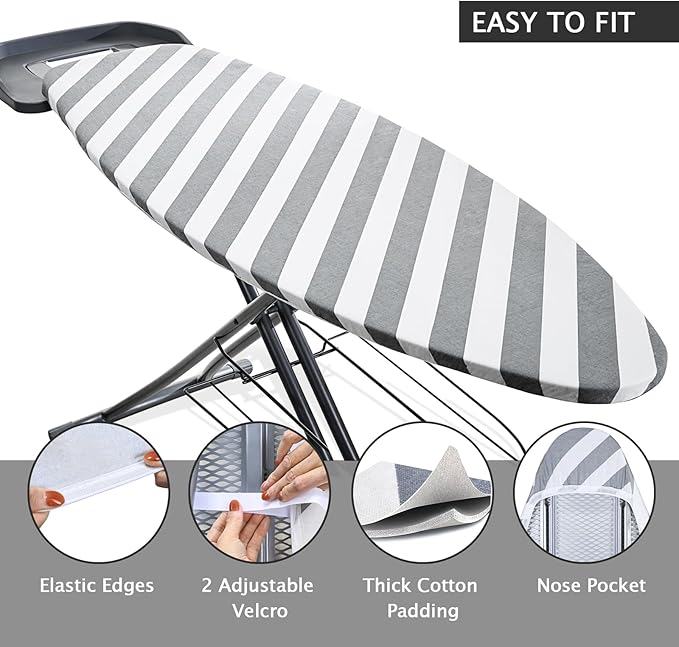 SheeChung 42”x12” Ironing Board Cover and Pad - with Pull Bungee Fit System and Connecting Straps,Premium Heavy Duty 4-Layer Silicone Coated Cover,Heat Reflective, Scorch Resistant