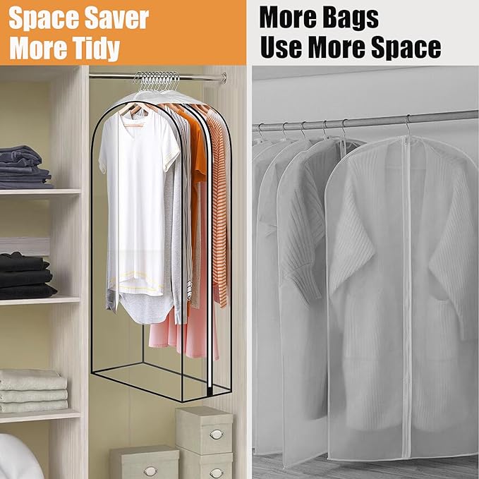 60" All Clear Garment Bags for Hanging Clothes, 2 Packs 10" Gusseted Dress Bags for Gowns Long Fur Coat Storage Covers for Open Closet