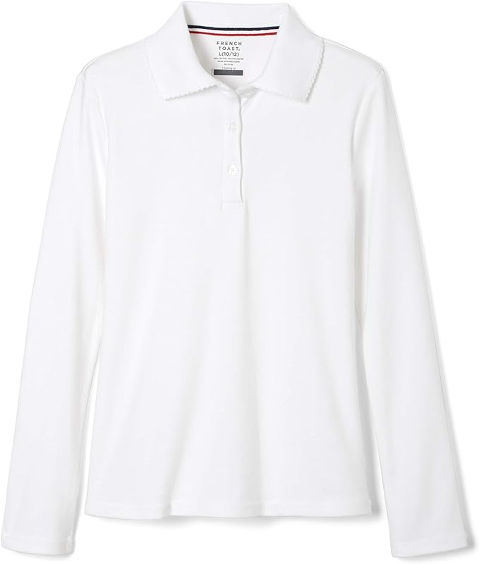 French Toast Girls' Picot Collar Polo Shirt with Long Sleeves (Kids Standard & Plus Size)