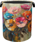Modern Floral Oil Painting Laundry Basket - Heavy Duty 60L Dirty Clothes Organizer, Water Resistant Foldable Hamper for Men Women