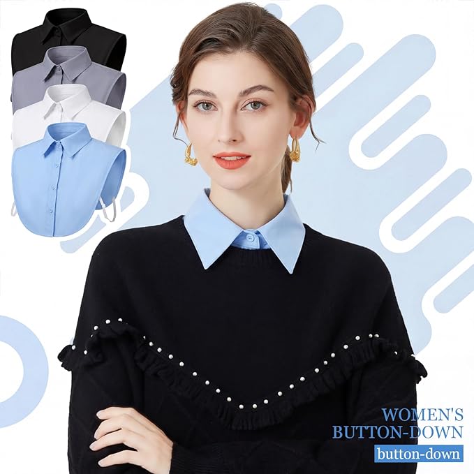 Syhood 4 Pcs Fake Collar Detachable False Dicky Collar Half Shirts Round for Women Outfits Halloween Costume Accessories