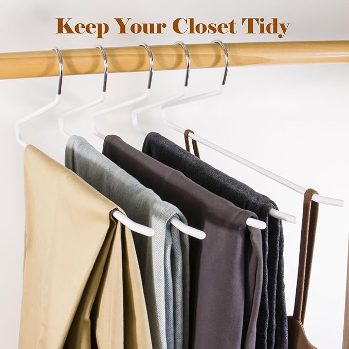 Open Ended Pants Hangers,30-Pack Clothes Hangers Space Saving, Non-Slip Pants Hangers,Black Metal Hangers Design for Jeans,Slacks,Scarf (White)