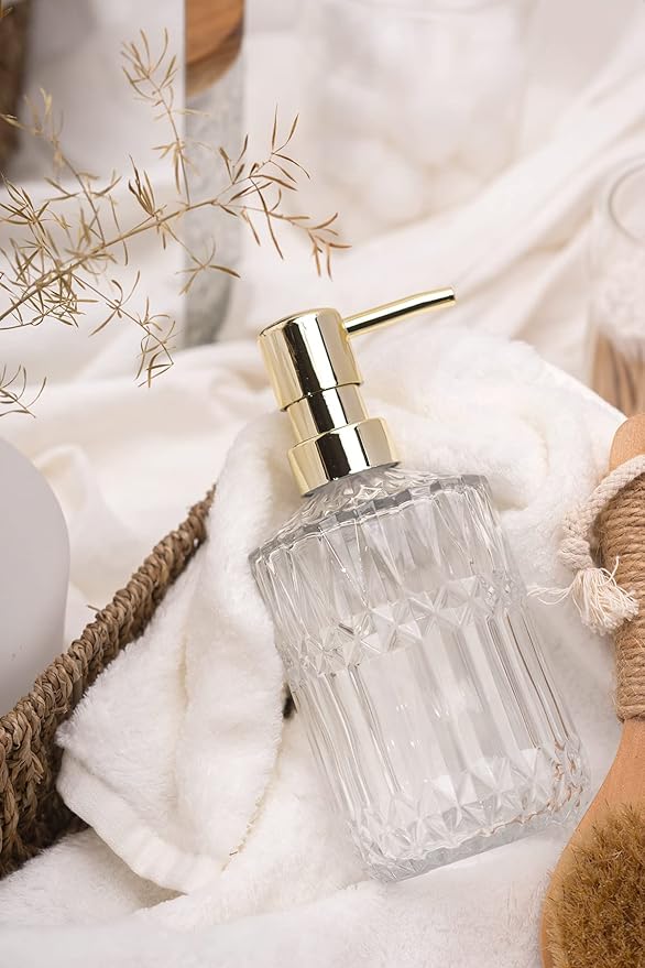 EMPO Clear Glass Soap Dispenser with ABS Plastic Pump, Crystal Lotion Dispensers for Kitchen Sink, Bathroom (Transparent)