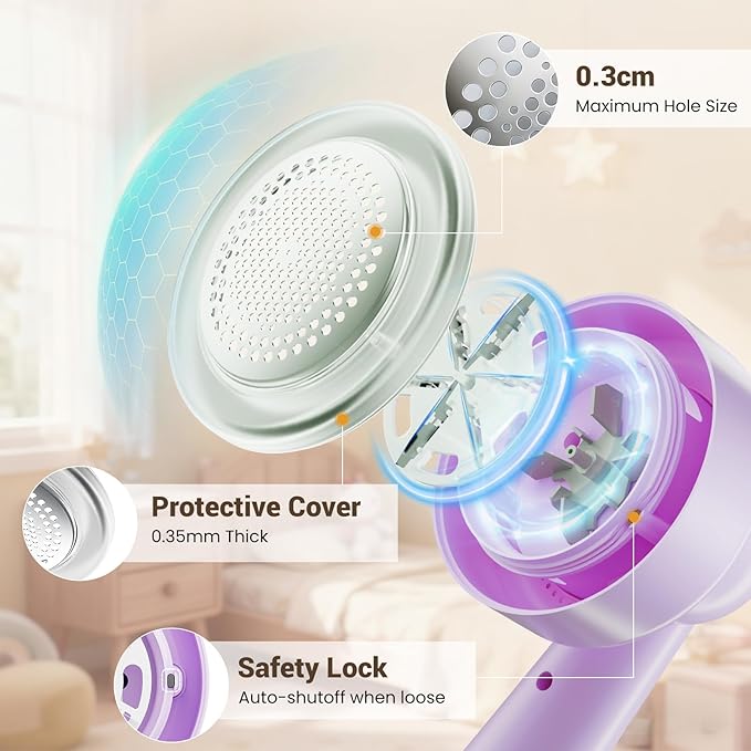 DBC Rechargeable Fabric Shaver and Lint Remover,2.7" Sweater Shaver with 3-Speeds and 6-Leaf Blades, 2hours runtime, 2 Replaceable Blades, Battery Operated,Remove Pilling, Furniture,Fuzz,Lint Ball