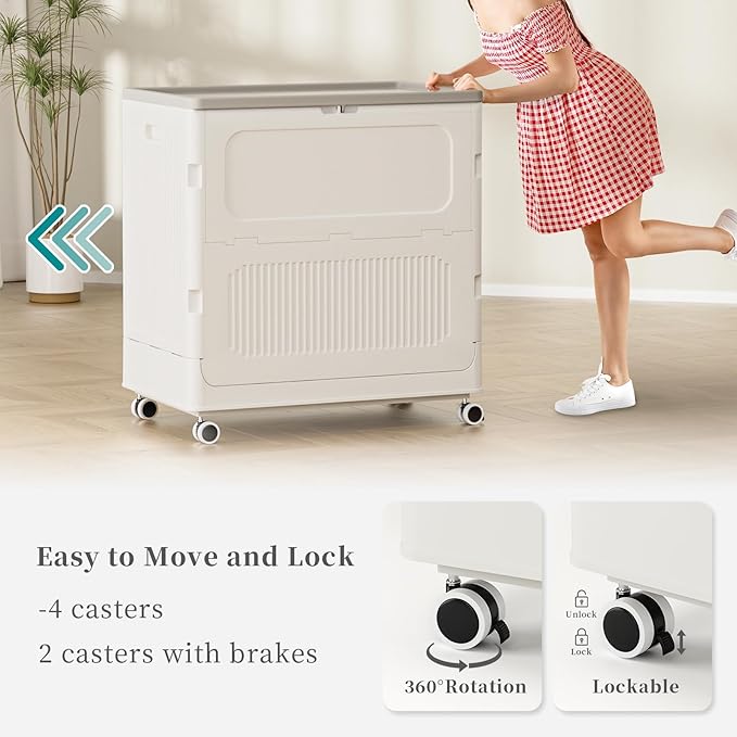 HAIXIN HOME Rolling Laundry Hamper with Lid, 130L Large Capacity Clothes Hampers for Laundry, Plastic Collapsible Laundry Baskets with Wheels and Lid, Install-Free & Easy to Transport to Laundry Room