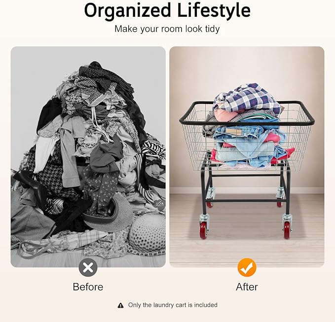 Heavy Duty Wire Laundry Cart with Wheels, 110LBS Capacity Rolling Hamper with 4" Casters (2 Locking), Steel Frame with Chrome Finish, Commercial Laundry Basket for Home, Hotel, Dorm