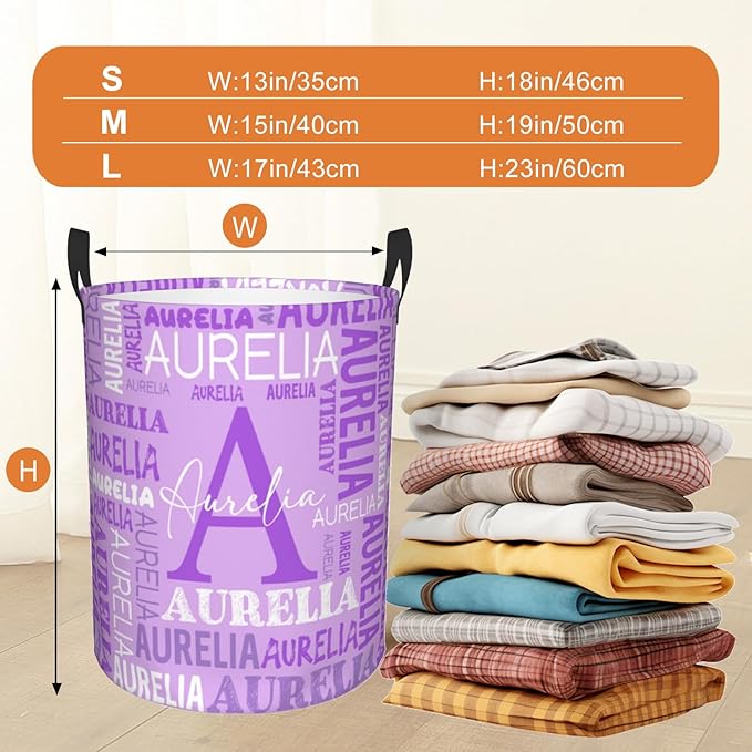 Custom Name Laundry Hamper, Personalized Laundry Basket with Name for Baby Boys Girls, Customized Collapsible Dirty Clothes Hamper Storage with Handles for Bedroom Bathroom Dorm Room Decor