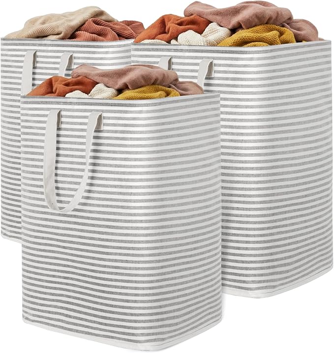 Lifewit 3 Pack Laundry Hamper Large Collapsible Laundry Baskets, Freestanding Waterproof Clothes Hamper with Easy Carry Handles in Laundry Room Bedroom Bathroom College Dorm, Grey, 3 x 90L