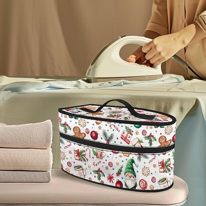 Christmas Iron Storage Bag with Zipper Closure Fits for Accessories Travel Irons Lightweight Handheld Iron Case Storage for Traveling Home, Santa Claus Gift