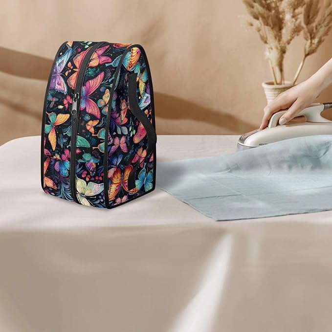 Colorful Butterfly Travel Iron Storage Box Carrier Bag with Handle Iron Accessories Portable Lightweight Iron Organizer Carrier Bag