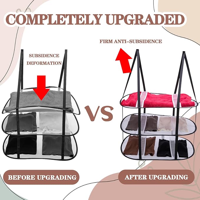 CINPIUK 3-Tier Sweater Drying Rack Over The Door, Foldable Mesh Hanging Dryer Flat with Hooks, Large Breathable Laundry Drying Hanger, Clothes Lay Flat Dryer for Apartments Dorms Bathrooms