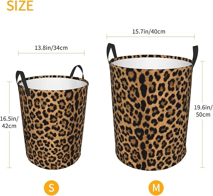 Leopard Cheetah Round Laundry Hamper Wildlife Fur Print Storage Basket Toys Clothes Organizer Bin For Home Bathroom Bedroom Dorm Nursery, 62l