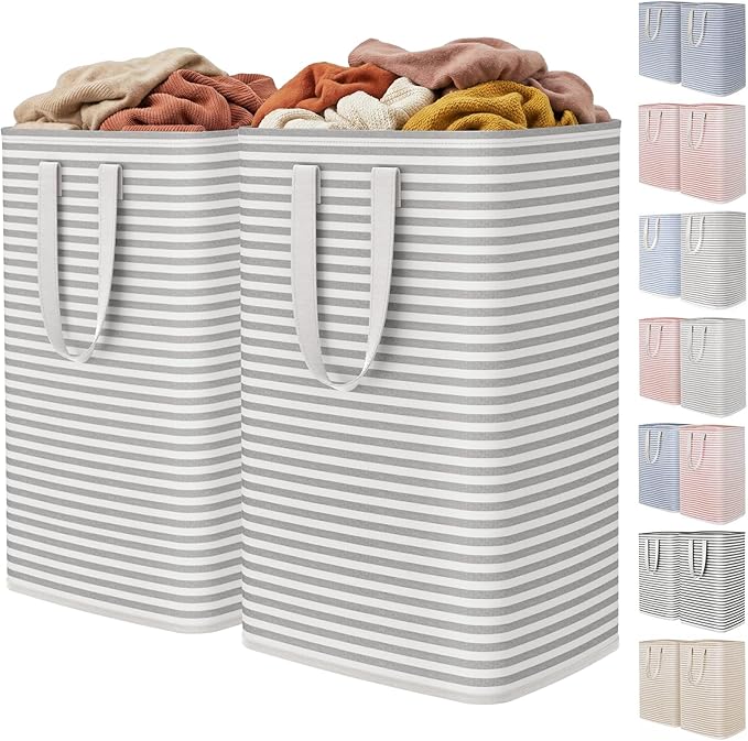 Lifewit 2 Pack Laundry Basket 80L Each - Collapsible Clothes Hamper with Reinforced Handles - Freestanding Waterproof Design for Bedroom and Laundry Room - Grey 160L Total