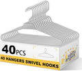 Quality Hangers Heavy Duty Gray Plastic Hangers 40-Pack with Swivel Hook | 7mm Thick Non Slip Coat Hangers with Accessory Bar | Ideal Clothes Hangers Plastic for Everyday Use | 17 Inches (40, Gray)