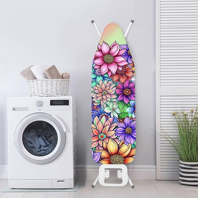 Boho Floral Ironing Board Pad Ironing Board Cover and Pad 15" x 54" Scorch Resistant Padding Heavy Duty Iron Board Pad Standard Size Extra Thick Iron Board Cover Replacement