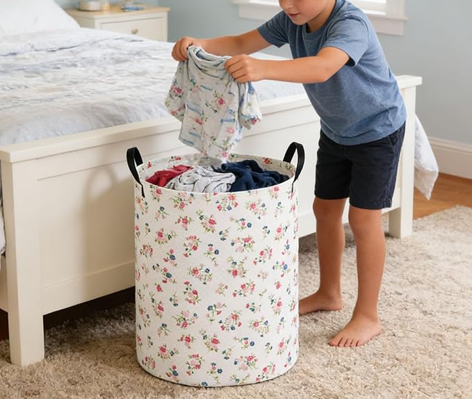 Kids Laundry Basket Flower Hamper for Nursery Animal Hamper Cute Kids Storage Bin Room Decor for Home(Flower)