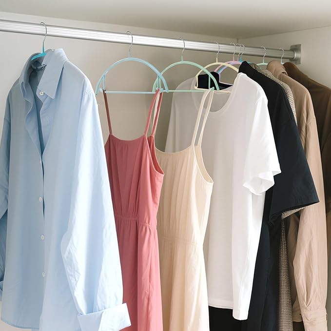 14 Pack Clothes Hanger, 16.5'' Non Slip PVC Coating Metal Sweater Hangers, No Shoulder Bumps, Heavy Duty Colorful Coat Suit Pants Hanger for Closet, Space Saving Organizer, 7 Colors