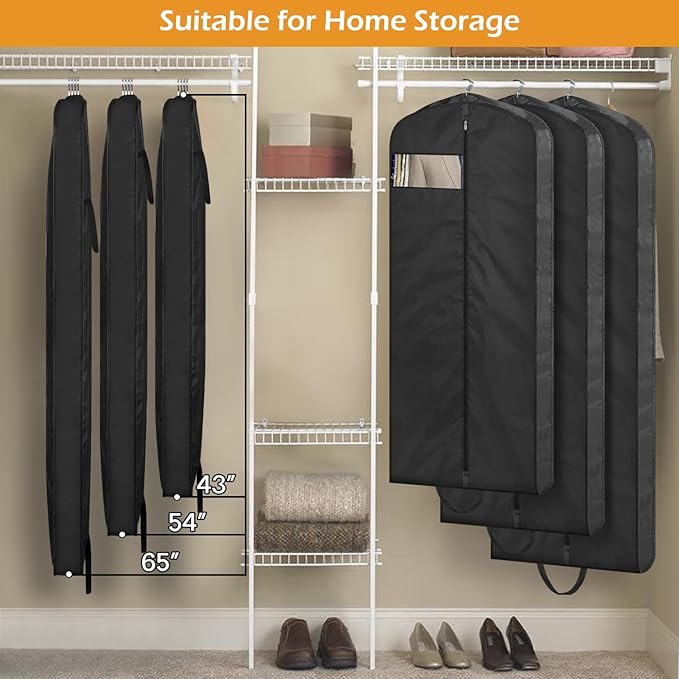 MISSLO 54" Garment Bags for Travel for Women Waterproof Dress Bags for Gowns Long Dress Cover for Gowns, Coats, Suits, Black, 2 Packs