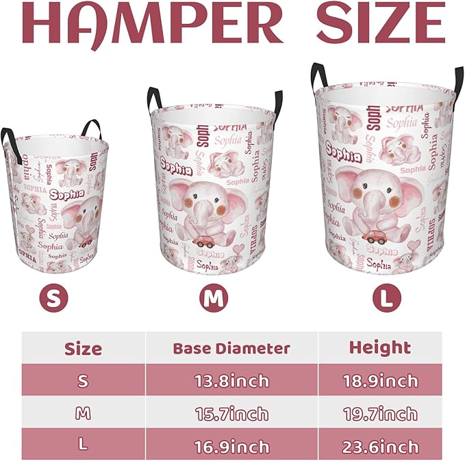 Customizable cute Laundry Hampers, Custom name Laundry Hamper, Personalized Elephant laundry basket, Customized Elephant Hamper with name for Living Room Bedroom Bathroom Barbershop