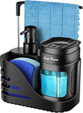 Kitchen Soap Dispenser Set, 4-in-1 Dual Hand and Dish Soap Dispenser with Sponge Holder and Dishcloth Holder for Kitchen Sink (Black)