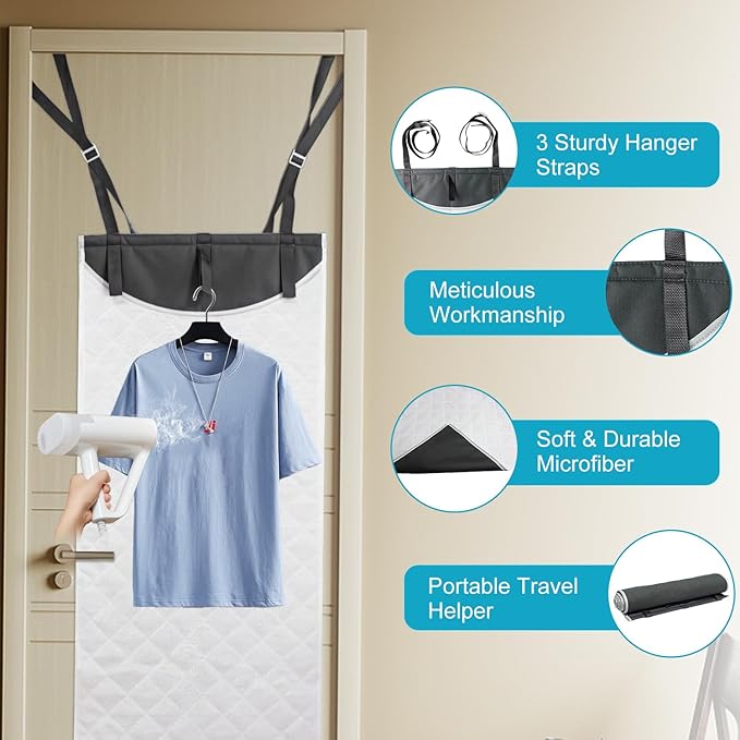 Over The Door Steamer Pad + Gloves For Handheld Steamer Stand For Clothes,Door Press Pad For,Portable Ironing Mat For Traveling