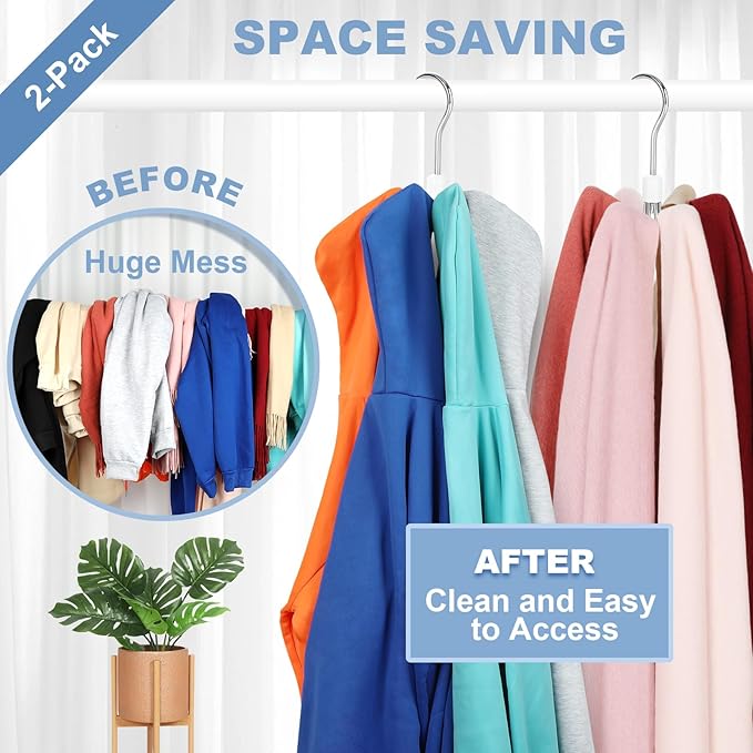 TOPIA HANGER Hoodie Hangers 2-Pack with 6 Cedar Balls, 360°Swivel Purse Hanger, Scarf Hanger, Closet Hooks, Handbag Organizer, Bra Hanger, Accessory Organizers for Scarf, Tanktop, Hat, Hoodie CT43C