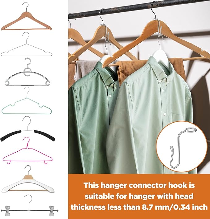 100 Pieces Hanger Connector Hooks Metal Hanger Extender Hooks Stable Clothes Connector for Different Clothes Hangers, 8.7 mm/0.34 Inch Hole Diameter, Silver