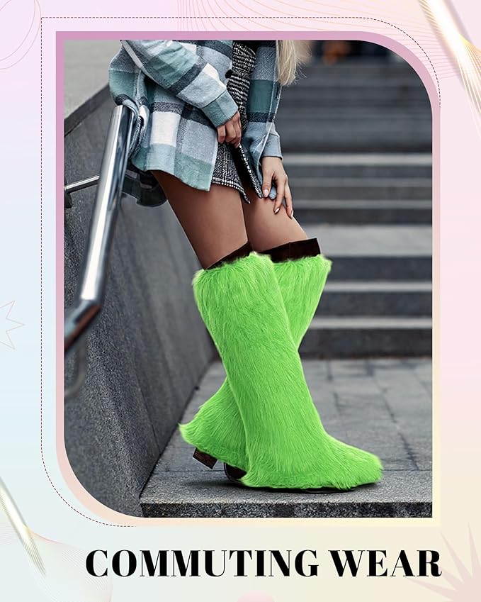 Berlune Faux Fur Fuzzy Leg Warmers Furry Boot Cuff Fur Fluffy Shoes Cover Sleeves for Women Valentines Winter Costumes