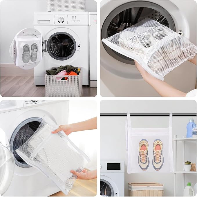 Shoe Washing Machine Bag, Shoe Laundry Bag for Washer and Dryer, Include Dry Net Bag, Reusable and Durable Zipper with Hook Design, Shoe Washing Bag for Sneaker (Green, 1 Pack)
