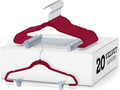 Zober Velvet Hangers with Clips - 20 Piece Set for Pants, Skirts, Suits, Dresses & Shirts - Notched Burgundy Velvet, Non Slip Felt, 360 Degree Hook