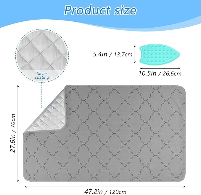 Ironing Mat &Pad Magnetic Heat Resistant Pads Portable Travel Ironing Blanket Ironing Board Covers 27.6x47.2Inches Monochrome Geometric Quatrefoil Grey14