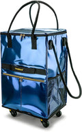 Reusable Grocery Bag on 5 Wheels, Foldable Rolling Tote Bag with Handle and Zipper Cover, Heavy Duty Shopping Cart for Laundry, Market & Travel (Navy Blue, Large_120L)