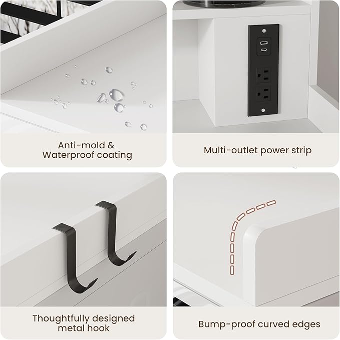Upgraded 2-Tier Washer and Dryer Countertop with Power Outlet,54" W x 27.6" D Large Laundry Countertop for Fold Clothes, Laundry Topper with Non-Slip Pads & Metal Hooks and Storage Basket