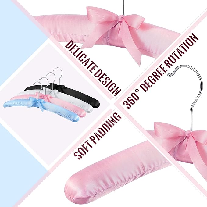 Qunclay 12 Packs Padded Sweater Hangers No Shoulder Bump Anti Slip Women Large Satin Padded Coat Hangers for Clothes Sweaters Dresses Suits