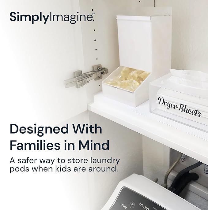 Acrylic Laundry & Dishwasher Pod Dispenser - Large White Acrylic, 2 Lids - Wall-Mount Or Countertop Gravity Feeder - Laundry Room Organization & Storage for Laundry Pods