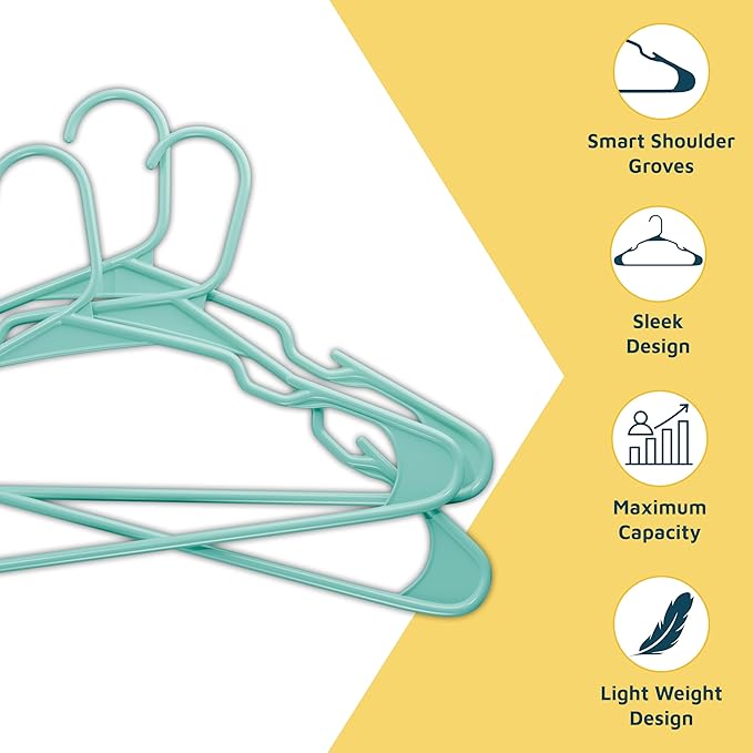 Lifemaster Plastic Clothes Hangers – Heavy Duty Hanger Set, for Organizing Clothes, Dresses, and Coat, Holds Up to 5 lbs, Space-Saving Hangers with Non-Slip Shoulder Grooves, Pack of 30, Aqua