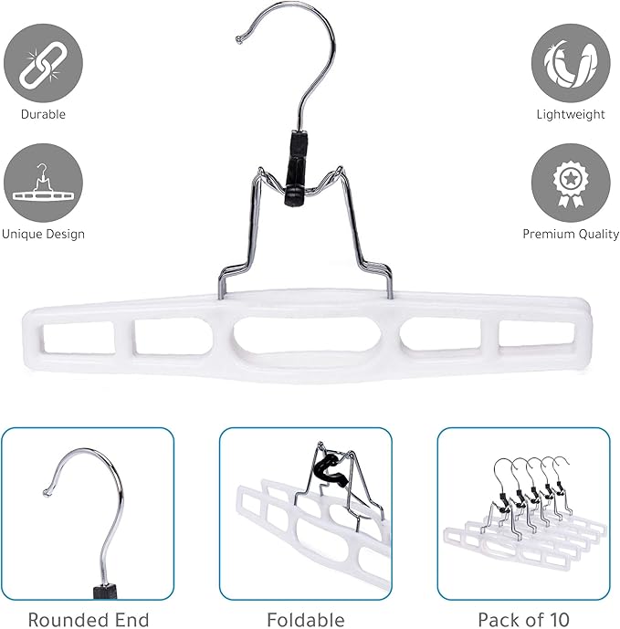 Premium Skirt Hangers 2-Pack - Thin Space-Saving Skirt Hanger Set with Clamp, Pant Hanger 2-Piece Set, Shorts Hangers with Heavy-Duty Locking Clasp, Multipurpose Quality Jean Hangers Set (White, 2)