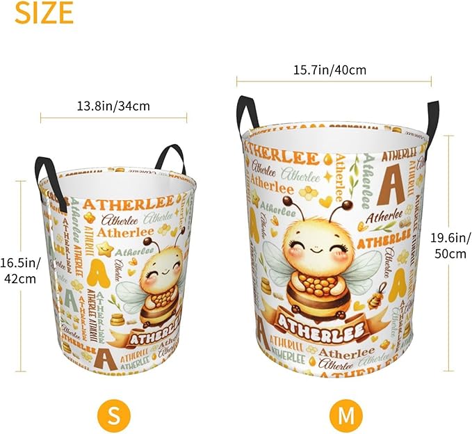 Personalized Bee Laundry Basket For Baby Kids Boys Girls Adult Custom Hamper Basket With Name For Bathroom Bedrooms Collapsible Baby, Dirty Clothes Hamper With Handles
